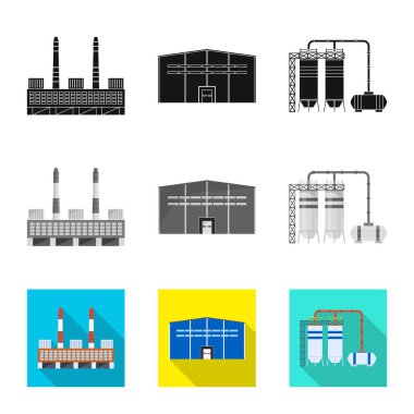 Vektör tasarım üretim ve yapısı sembolü. Üretim ve teknoloji hisse senedi simgesi web için set.