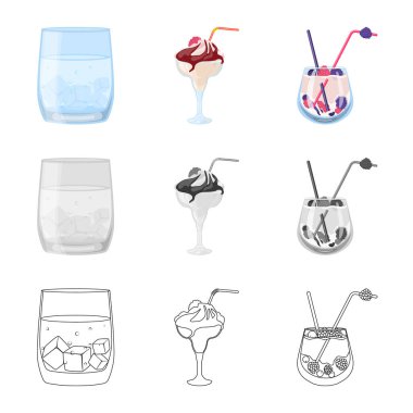 Likör ve restoran sembolü vektör tasarımı. İçki ve bileşen stok vektör çizim seti.