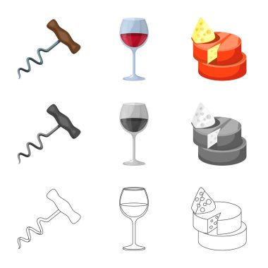 Çiftlik ve bağ işareti izole nesne. Stok için çiftlik ve ürün vektör simgesi kümesi.