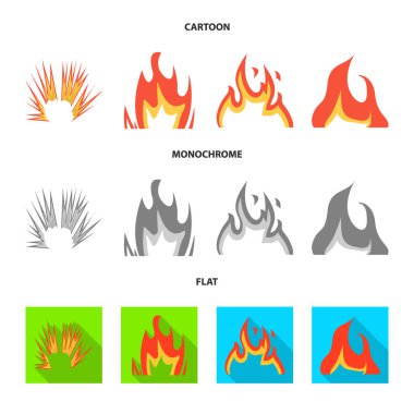 Parlak ve tehlikeli simgevektör tasarımı. Parlak ve orman yangını stok vektör illüstrasyon koleksiyonu.