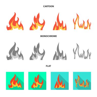 Parlak ve tehlikeli logo vektör tasarımı. Stok için parlak ve orman yangını vektör simgesi kümesi.