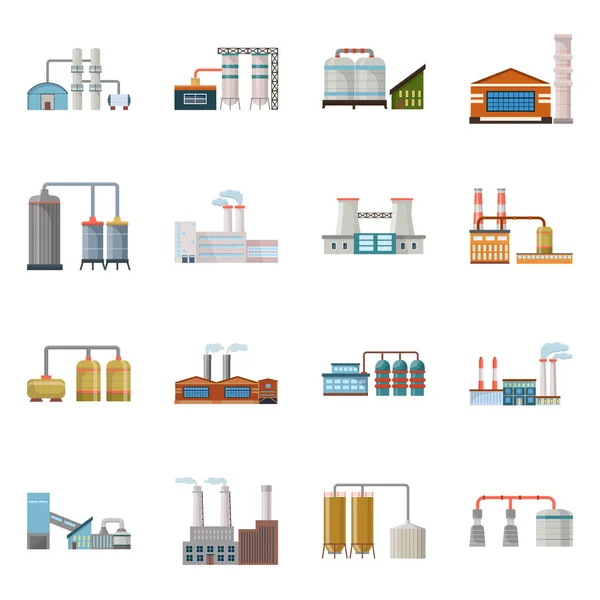 Conception vectorielle du logo de l'usine et de l'industrie. Ensemble d'illustration vectorielle de stock d'usine et d'architecture . — Image vectorielle