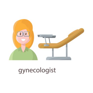 Jinekolog ve jinekoloji sembolü izole nesne. Jinekolog ve doktor stok vektör illüstrasyon koleksiyonu.