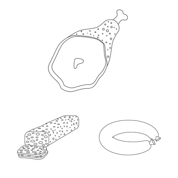 Vektor ilustrasi daging dan ikon ham. Koleksi daging dan memasak ikon vektor untuk stok . - Stok Vektor