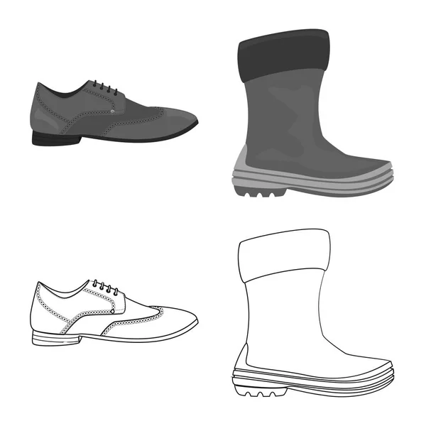 Ayakkabı ve ayakkabı işareti yalıtılmış nesne. Hisse senedi için ayakkabı ve ayak vektör simge topluluğu. — Stok Vektör