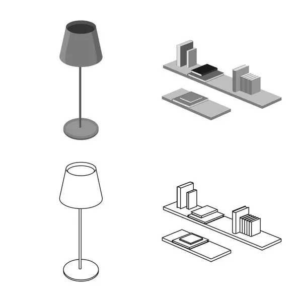 Diseño vectorial del dormitorio y el logotipo de la habitación. Colección de dormitorio y muebles símbolo de stock para la web . — Vector de stock