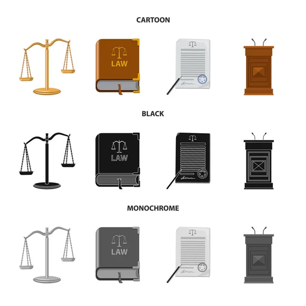 Vektordesign des Gesetzes und des Anwaltslogos. Rechts- und Gerechtigkeitsvektorsymbol für Aktien. — Stockvektor