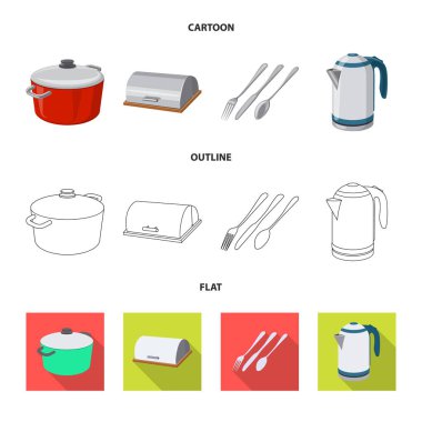 Mutfak ve yemek simgesi yalıtılmış nesne. Mutfak ve cihaz hisse senedi vektör çizim topluluğu.