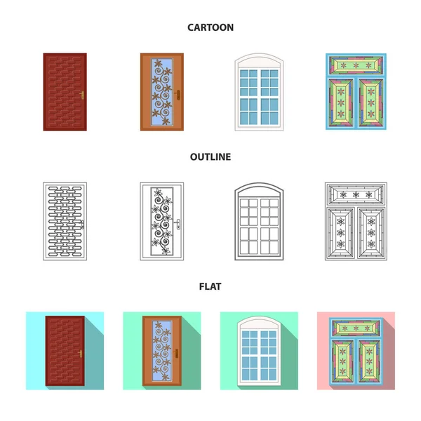 Vectorillustratie van deur voor en achter € pictogram. Set van deur en houten aandelensymbool voor web. — Stockvector
