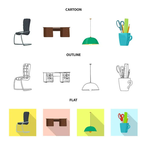 Izolovaný objekt nábytku a práce Sign. Kolekce nábytku a domácí vektorové ikony pro stock. — Stockový vektor