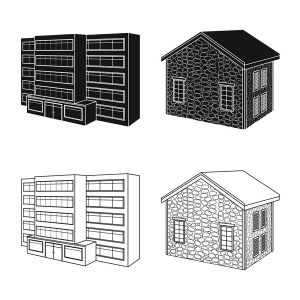 Illustration vectorielle de la façade et du symbole du logement. Illustration vectorielle des façades et des infrastructures . — Image vectorielle