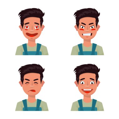 Yüz ve erkek simgesinin vektör tasarımı. Yüz ve genç stok vektör illüstrasyon koleksiyonu.