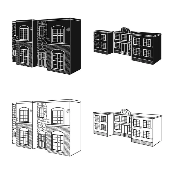 Изолированный объект фасада и иконки корпуса. Коллекция векторных иллюстраций фасадов и инфраструктуры . — стоковый вектор