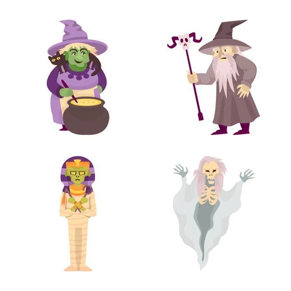 Vektorillustration des Bösen und Halloween-Ikone. Set des Bösen und Phantomvektorsymbols für Aktien. — Stockvektor