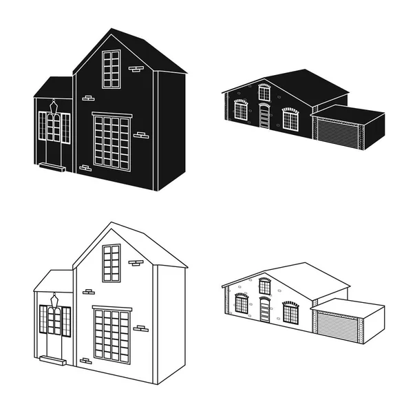 Design vettoriale della facciata e del logo dell'alloggiamento. Raccolta di icone vettoriali per facciate e infrastrutture per stock . — Vettoriale Stock