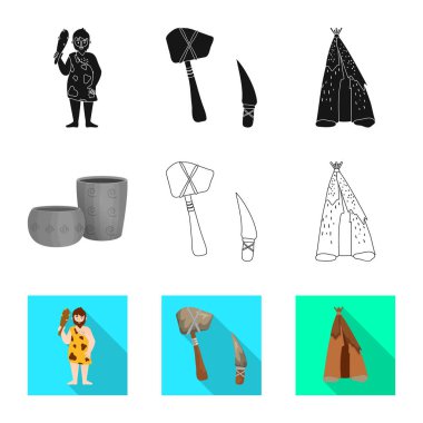 Evrim ve Neolitik logo izole nesne. Evrim ve ilkel stok vektör çizim koleksiyonu.