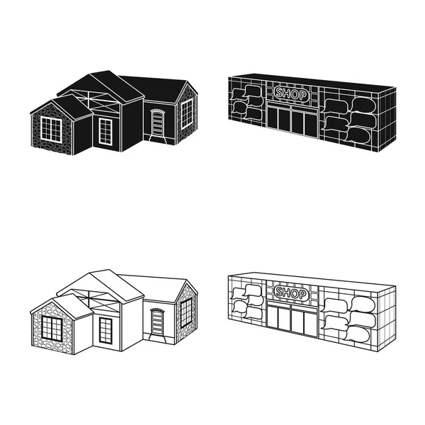 Isolerade objekt av fasaden och bostäder logotyp. Samling av fasaden och infrastruktur lager vektorillustration. — Stock vektor