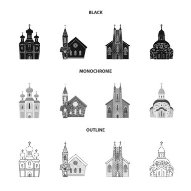 Kült ve tapınak logosu izole nesne. Web için Cult ve Parish stok sembolü koleksiyonu.