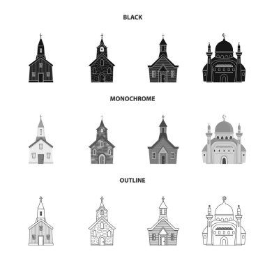 Tarikat ve tapınak sembolü izole nesne. Stok için kült ve bucak vektör simgesi koleksiyonu.