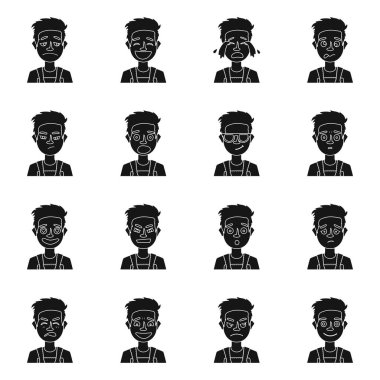 Yüz ve oğlan ikonunun izole edilmiş nesnesi. Stok için yüz ve genç vektör simgesi kümesi.