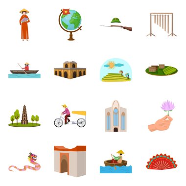 Seyahat ve ülke logosu vektör tasarımı. Seyahat ve kültür stok vektör illüstrasyon seti.