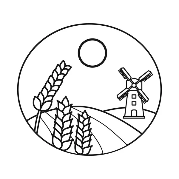 景观和小麦标志的孤立对象。网页的横向和字段股票符号的集合. — 图库矢量图片