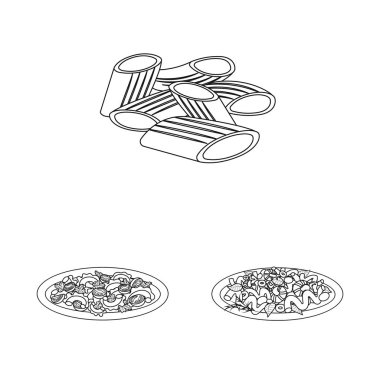 Makarna ve karbonhidrat işareti yalıtılmış nesne. Makarna ve makarna hisse senedi vektör çizim seti.