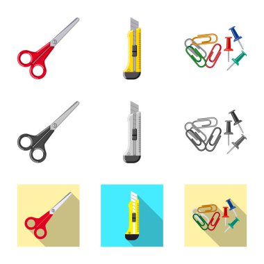 Ofis ve tedarik logo vektör Illustration. Ofis ve okul hisse senedi vektör çizim seti.