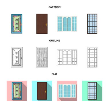 Kapı ve ön logo yalıtılmış nesne. Kapı ve ahşap hisse senedi simgesi web için set.