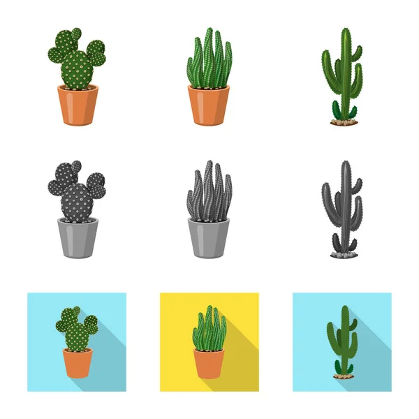 Oggetto isolato di cactus e logo pot. Raccolta di cactus e cactus stock illustrazione vettoriale . — Vettoriale Stock
