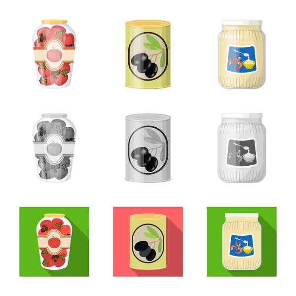 Ilustração vetorial de lata e sinal de comida. Coleção de lata e pacote de símbolo de estoque para web . — Vetor de Stock