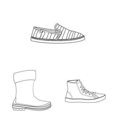 Ayakkabı ve ayakkabı sembolü yalıtılmış nesne. Ayakkabı ayarla ve stok vektör çizim ayak.