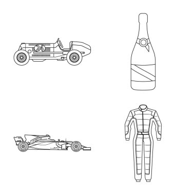 Bir araba ve ralli işaret illüstrasyon vektör. Araba ve yarış hisse senedi vektör çizim seti.