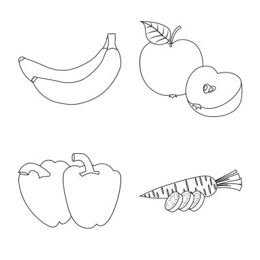 Sebze ve meyve işareti vektör Illustration. Sebze ve vejeteryan hisse senedi vektör çizim seti.