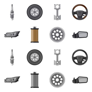 Otomatik ve bölümü simge vektör çizim. Hisse senedi için oto, araba vektör simge topluluğu.