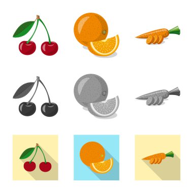 Sebze ve meyve logosu yalıtılmış nesne. Hisse senedi için sebze ve vejeteryan vektör simge topluluğu.