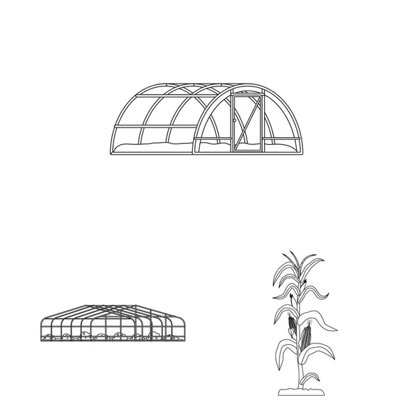 Elkülönített objektum üvegházhatást okozó és növényi jel. Üvegházhatást okozó és kerti vektor ikon készletek. — Stock Vector