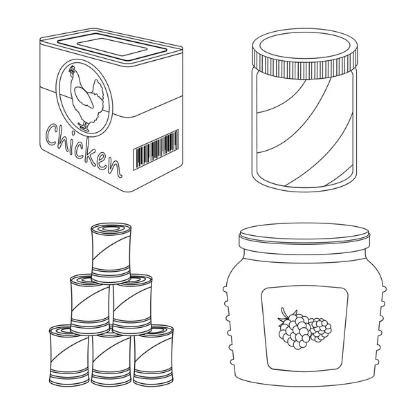 Illustrazione vettoriale di lattina e simbolo alimentare. Raccolta dell'icona del contenitore e del vettore del pacchetto per le azione . — Vettoriale Stock