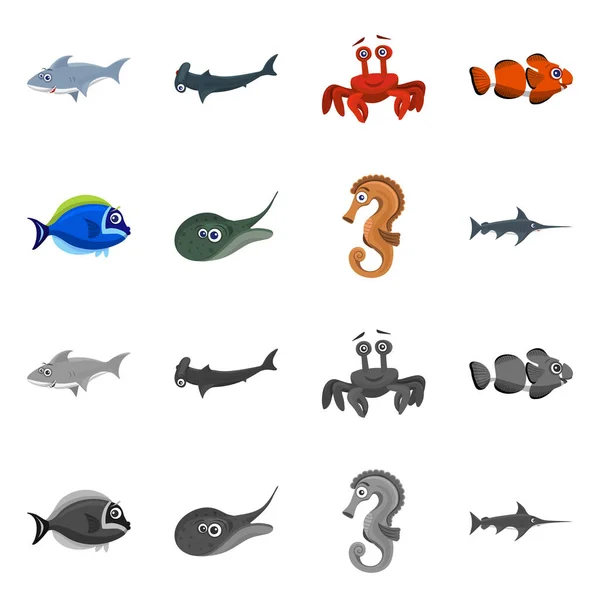 Projeto vetorial do logotipo do mar e dos animais. Coleção de mar e símbolo de estoque marinho de web . — Vetor de Stock