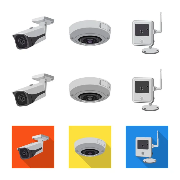 Diseño vectorial de cctv y símbolo de la cámara. Colección de cctv y sistema de stock símbolo para web . — Vector de stock