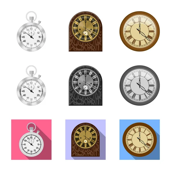 시계 및 시간 상징의 벡터 디자인입니다. 주식에 대 한 클록 및 원형 벡터 아이콘 세트. — 스톡 벡터