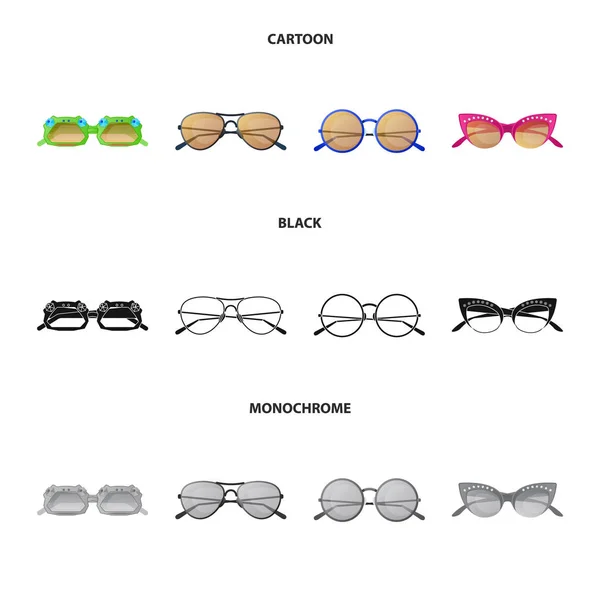 Isolationsobjekt Brille und Sonnenbrille. Brillensatz und Zubehör Aktiensymbol für Web. — Stockvektor