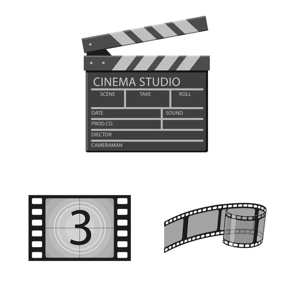 Design vettoriale della cinematografia e logo dello studio. Set di riprese cinematografiche e stock symbol per il web . — Vettoriale Stock