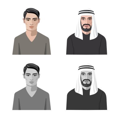 Saç modeli ve meslek işareti vektör Illustration. Hisse senedi simgesi web için saç modeli ve karakter kümesi.