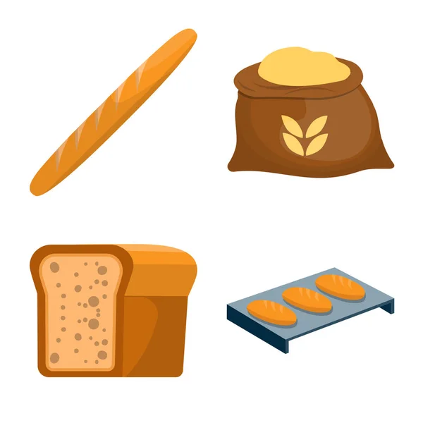 Oggetto isolato di panetteria e logo naturale. Collezione di prodotti da forno e utensili stock symbol per il web . — Vettoriale Stock