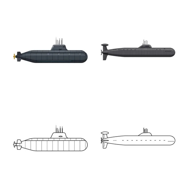 Objeto isolado de guerra e sinal de navio. Conjunto de ilustrações vetoriais de guerra e frota . — Vetor de Stock