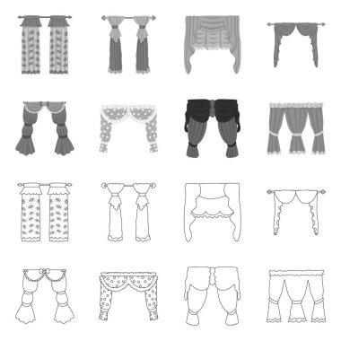 Perdeler ve perdeler logosu izole nesne. Perdeler ve jaluzi stok vektör illüstrasyon koleksiyonu.