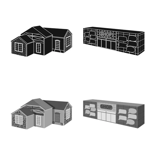 Objeto aislado de la fachada y el símbolo de la vivienda. Colección de icono vectorial de fachada e infraestructura para stock . — Vector de stock