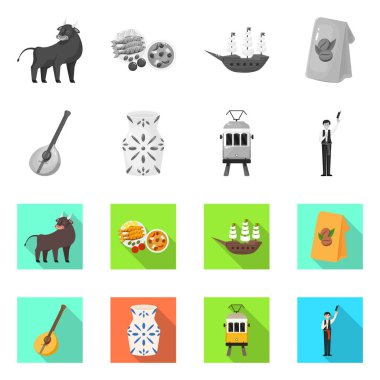 Vektör tasarımı ve tarihi logo. Web için koleksiyon ve ülke stok sembolü.