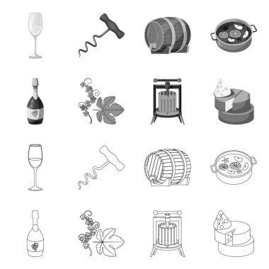 Çiftlik ve üzüm bağı tabelasının vektör tasarımı. Stok için tarım ve ürün vektör simgesi koleksiyonu.